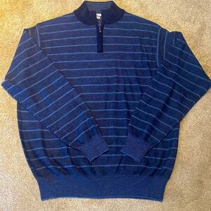 Peter Millar Made in Italy Merino Wool Quarter  Zip L/S Navy Stripe Sweater XL